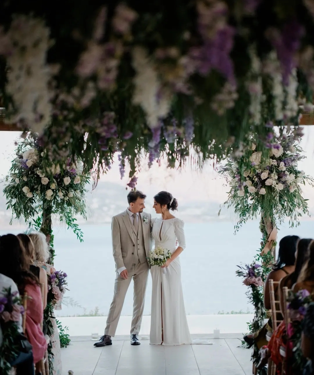 Crystal coupes and gold flatware at a Lake Como villa wedding